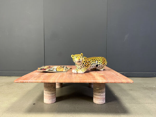 Table basse en travertin rouge d'Angelo Mangiarotti pour Up&Up, Italie