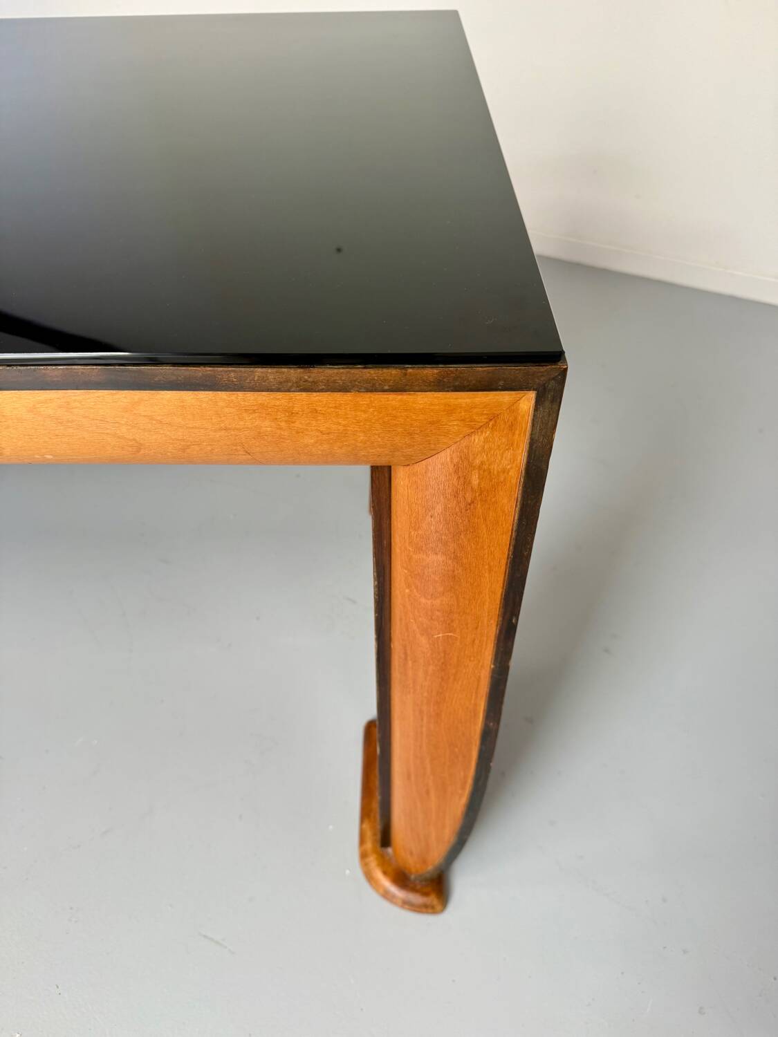 Antique wood and glass table, Art Deco Italian design, Borsani, 1940