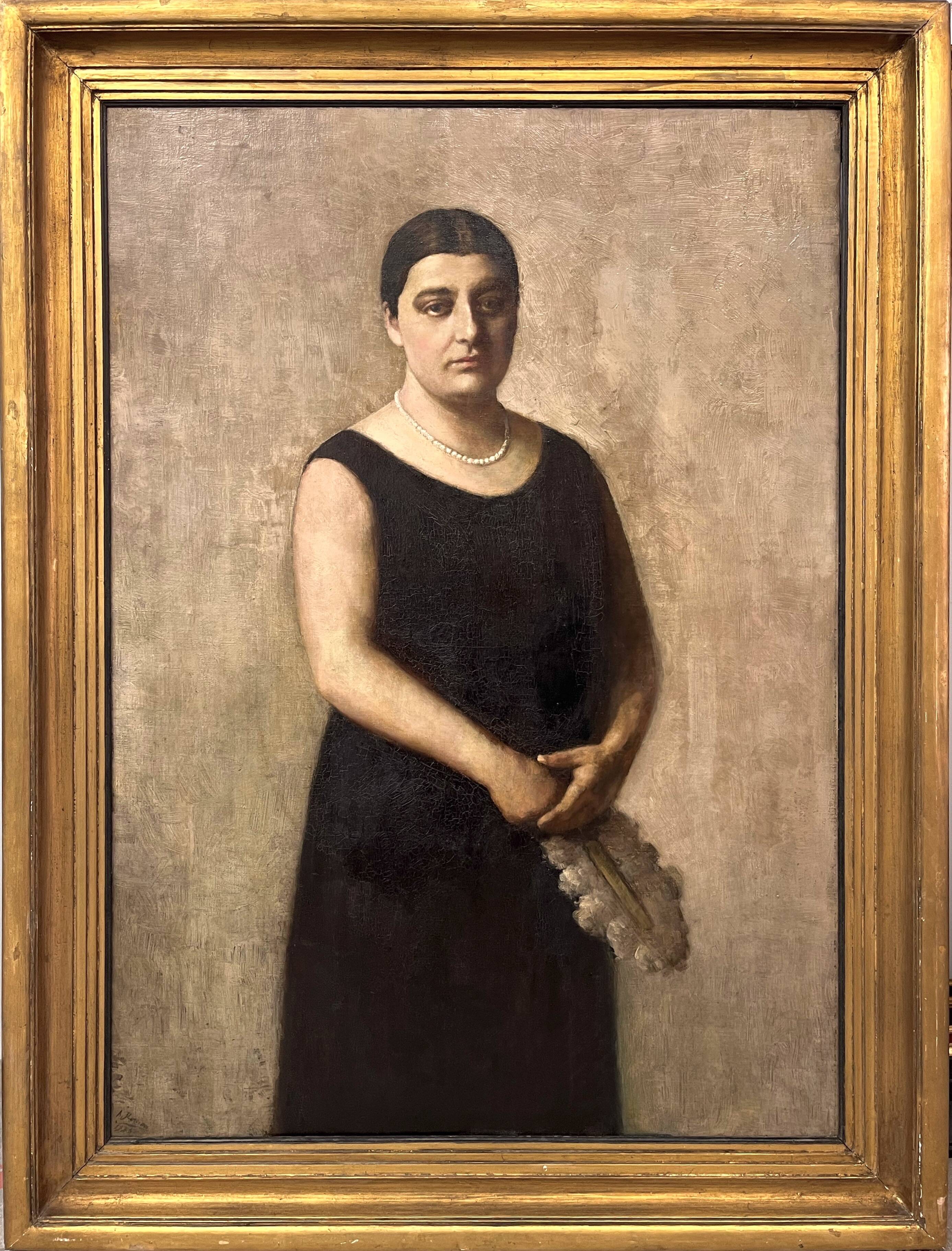 Large portrait of a woman, oil on canvas, signed A.RAMON, 1935, 111 x 152 cm, with frame