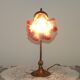 French Art Nouveau Brass Goose Neck Table Lamp White & Pink Glass Shade