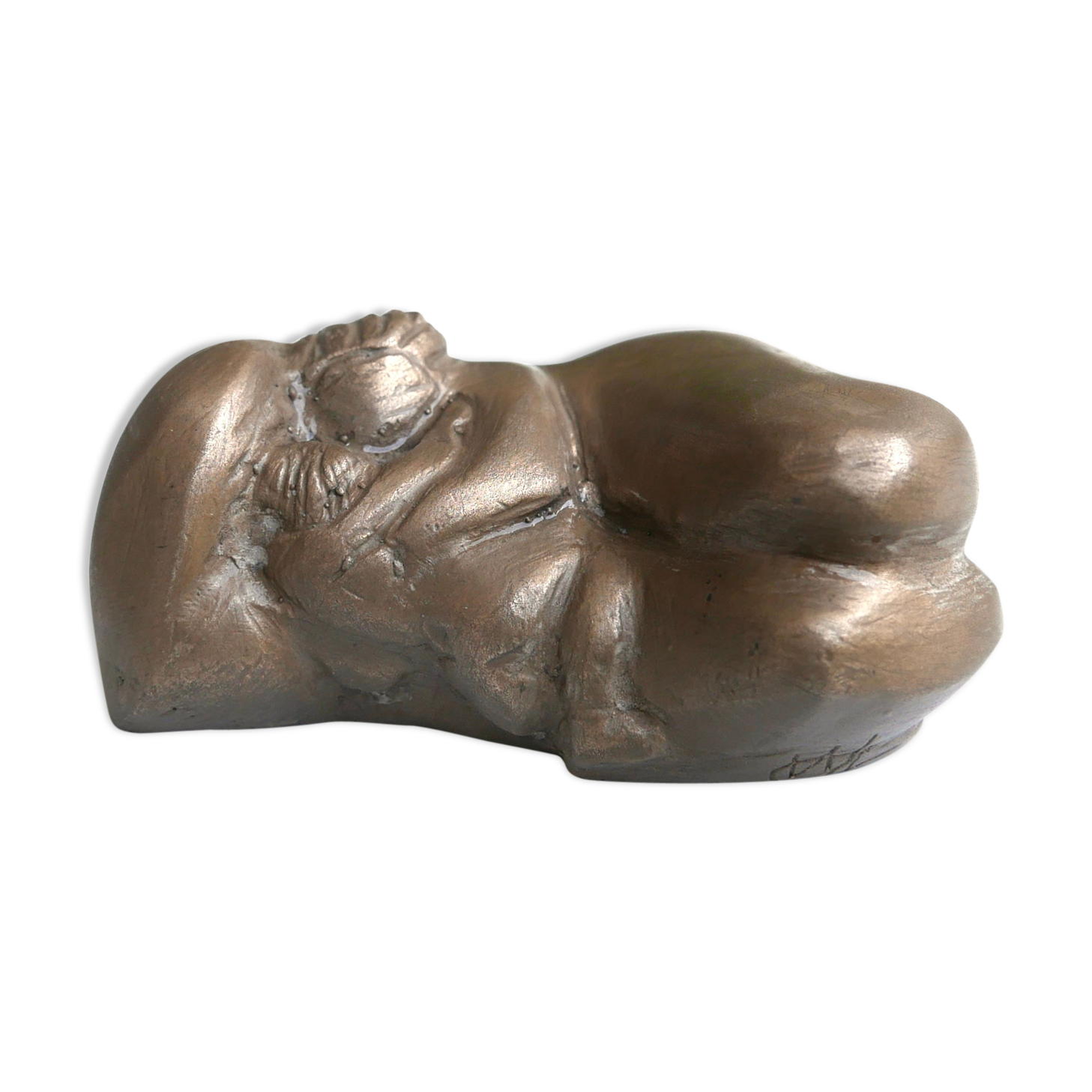 Presse papier en bronze signé, femme à l'enfant, années 70