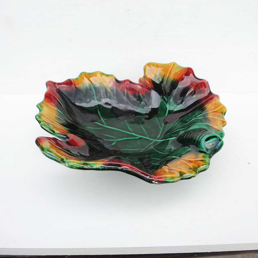 Old large leaf-shaped ceramic bowl from Vallauris.
