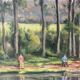 Fishermen at Brochard Pond, signed M. Louis, 1981