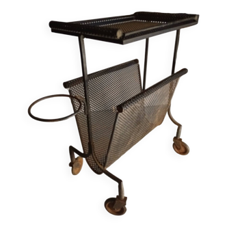 Serving trolley attributed to Mathieu Matégot in perforated metal