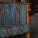 Oak canapé adorned with original upholstery, Nordic classicism, Sweden, 1930s.
