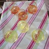 6 Glasses with the name Culbuto in 3 orange colors and 3 lemon yellow colors