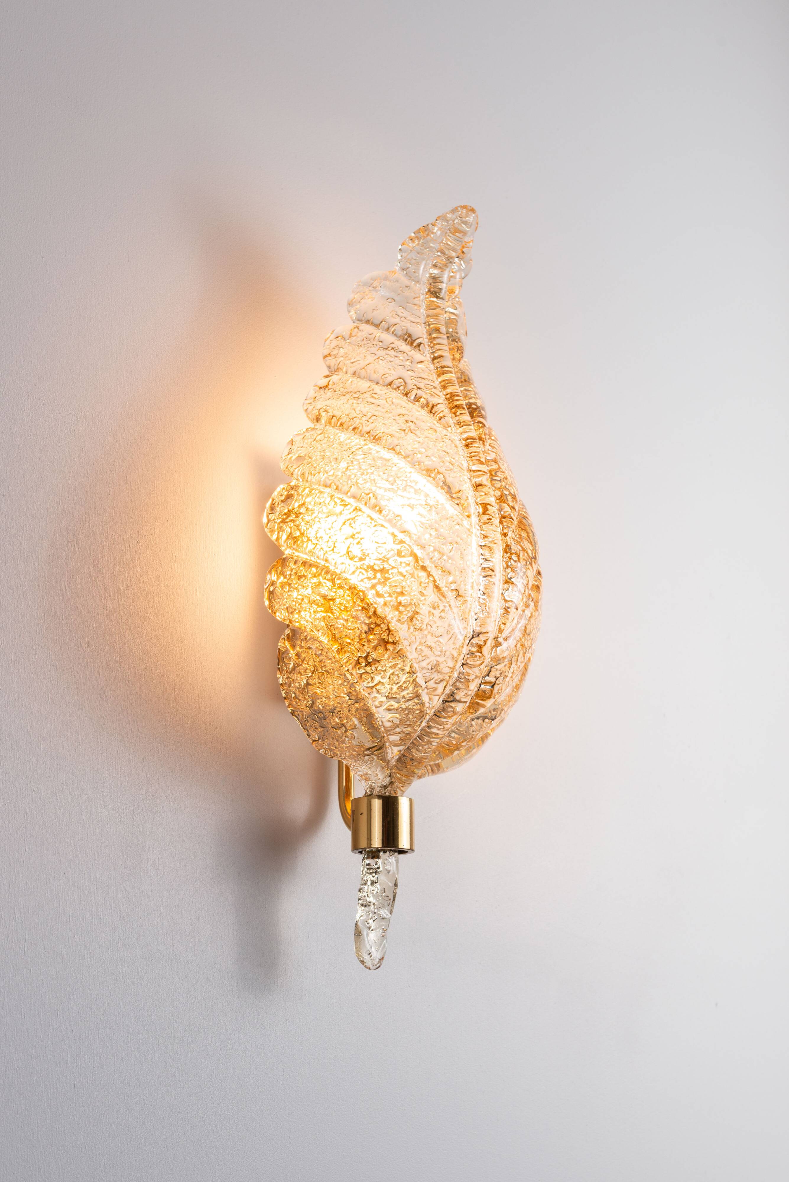 Frosted glass leaf wall lamp by Hillebrand, Germany, 1970s