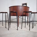 Sika Møbler vintage Bar mit 4 Barhocker aus Teak