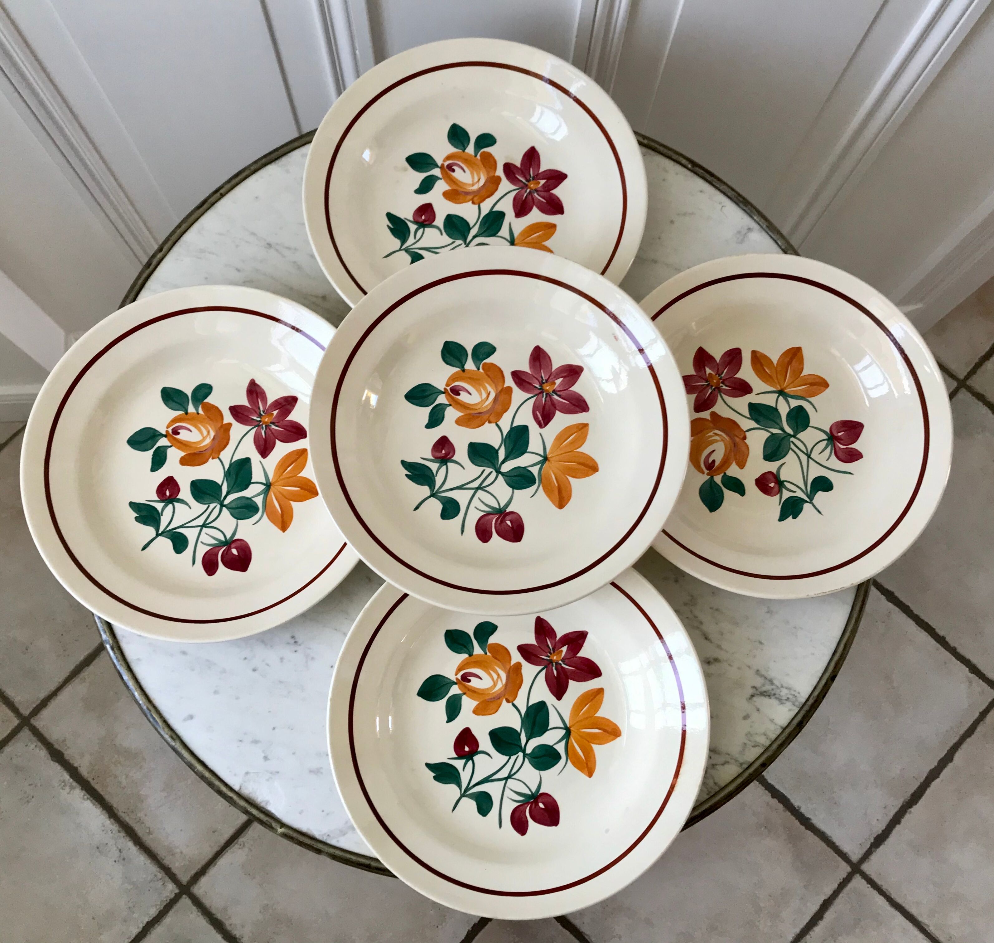 Set of 5 hollow plates Terre de Fer Longchamp early twentieth century