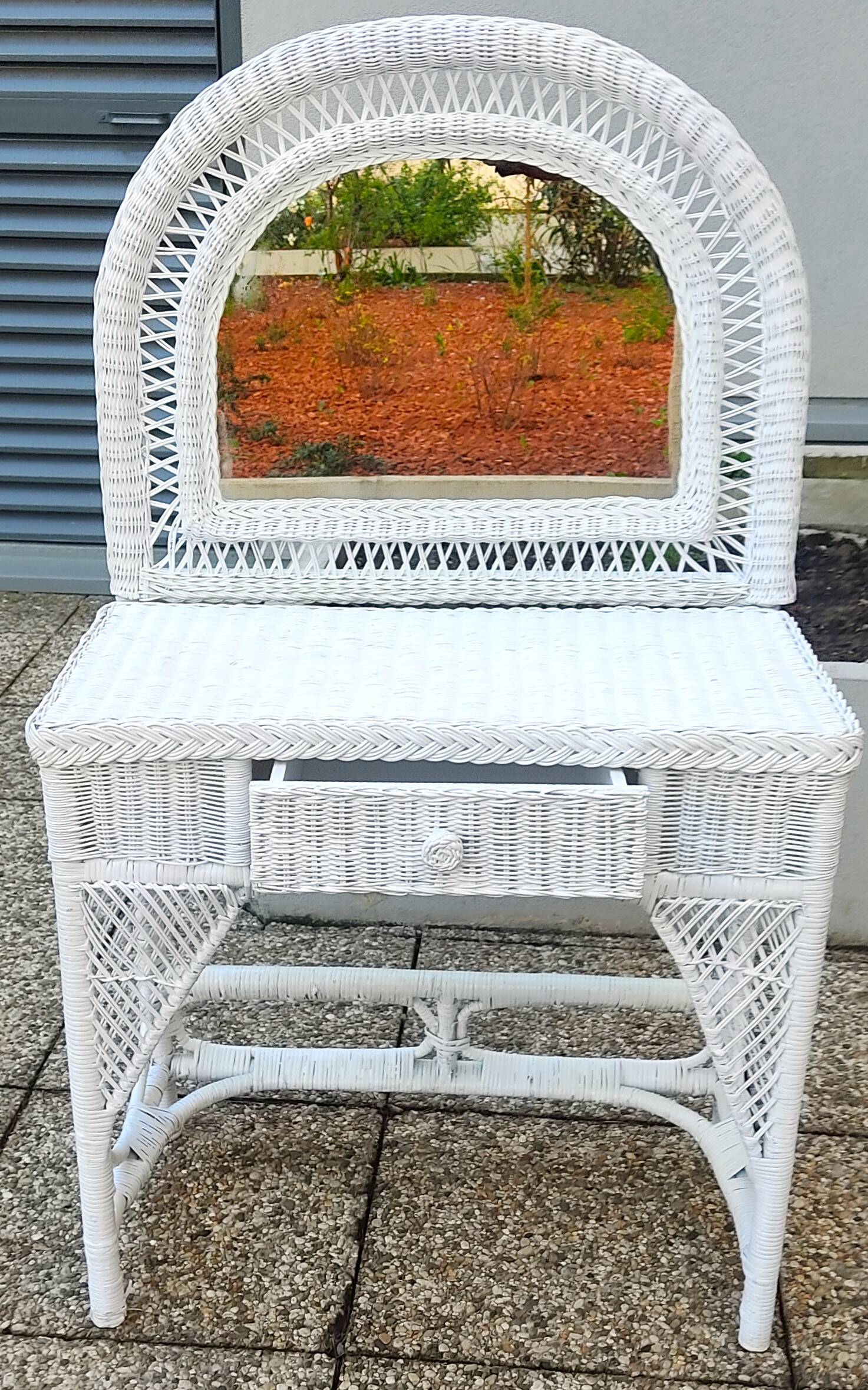 Dressing table in woven white rattan; 1970s