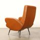 Small vintage armchair in faux leather, metal and brass, 1950s-1960s design.