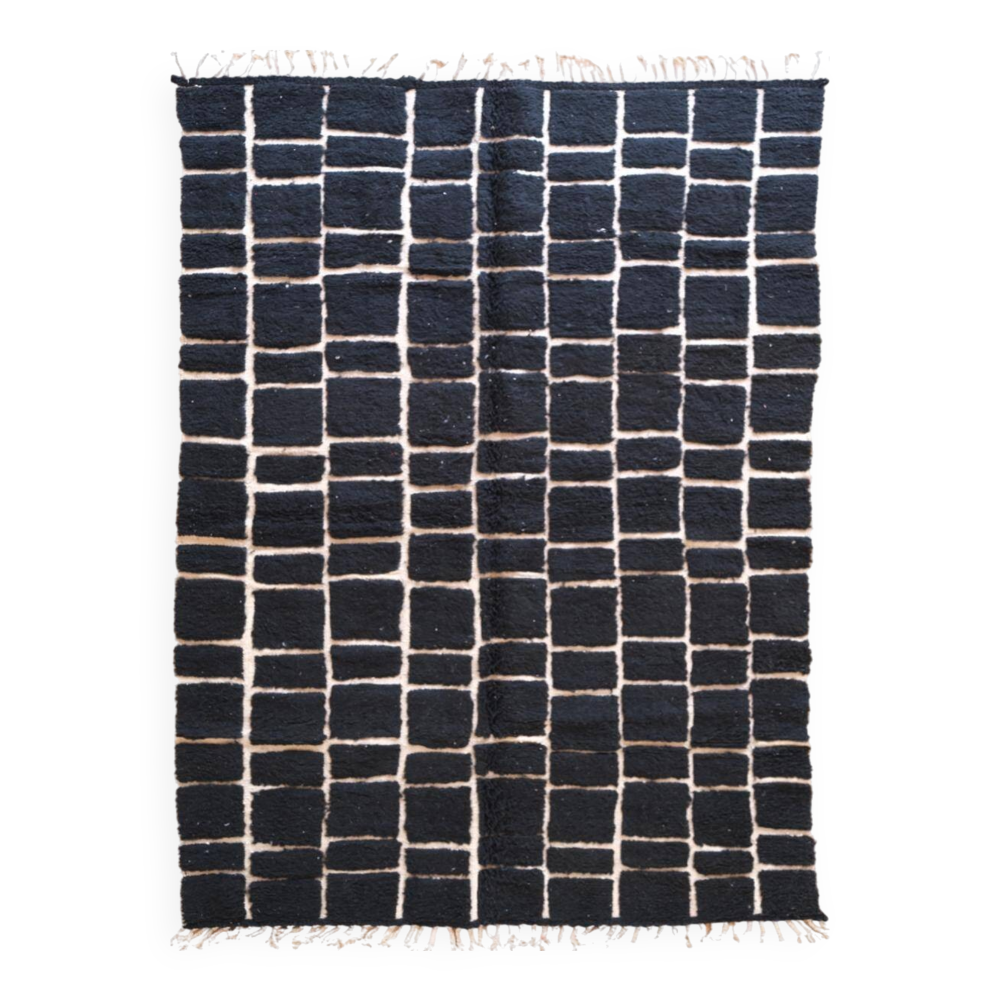 Black Moroccan Checkered Rug - 289 x 200 cm