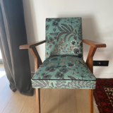 Fauteuil bridge vintage velours retapissé
