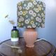 Coral tar ceramic lamp, khaki lampshade with flowers.
