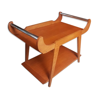 Vintage Scandinavian oak & chrome service table with 1960s compass legs