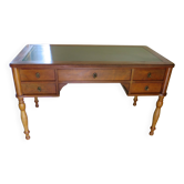 Extendable minister's desk - 5 drawers - Louis Philippe - solid wood - green leather