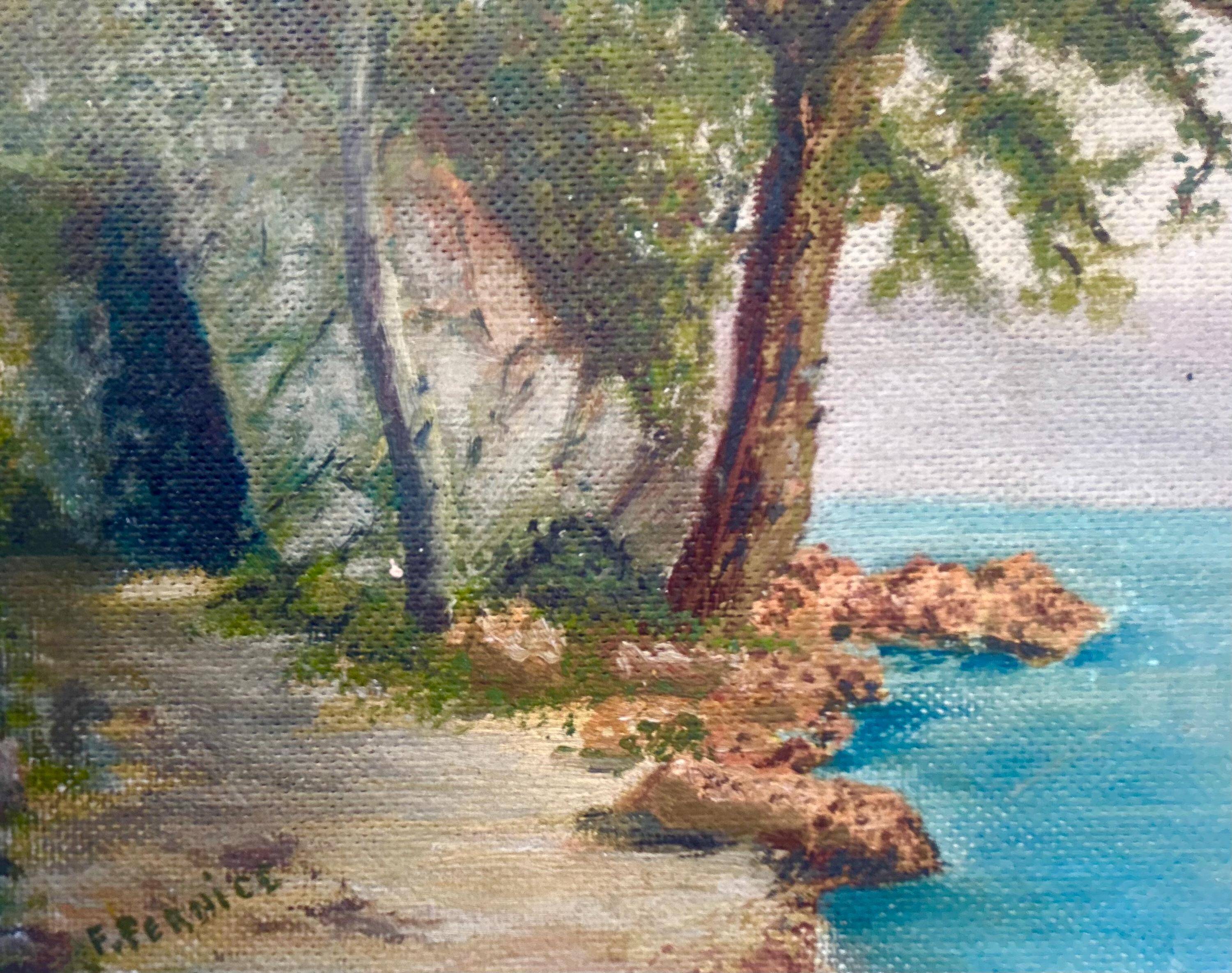 940s French Oil Landscape – Lake View from Aix-les-Bains, Signed Painting