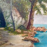 940s French Oil Landscape – Lake View from Aix-les-Bains, Signed Painting