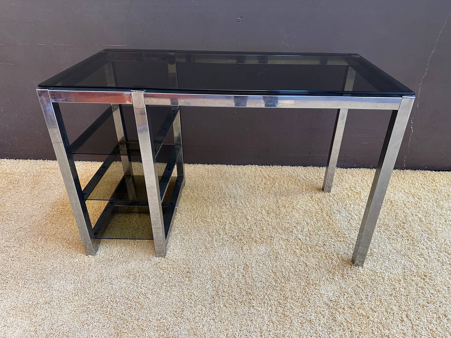 Metal and smoked glass desk