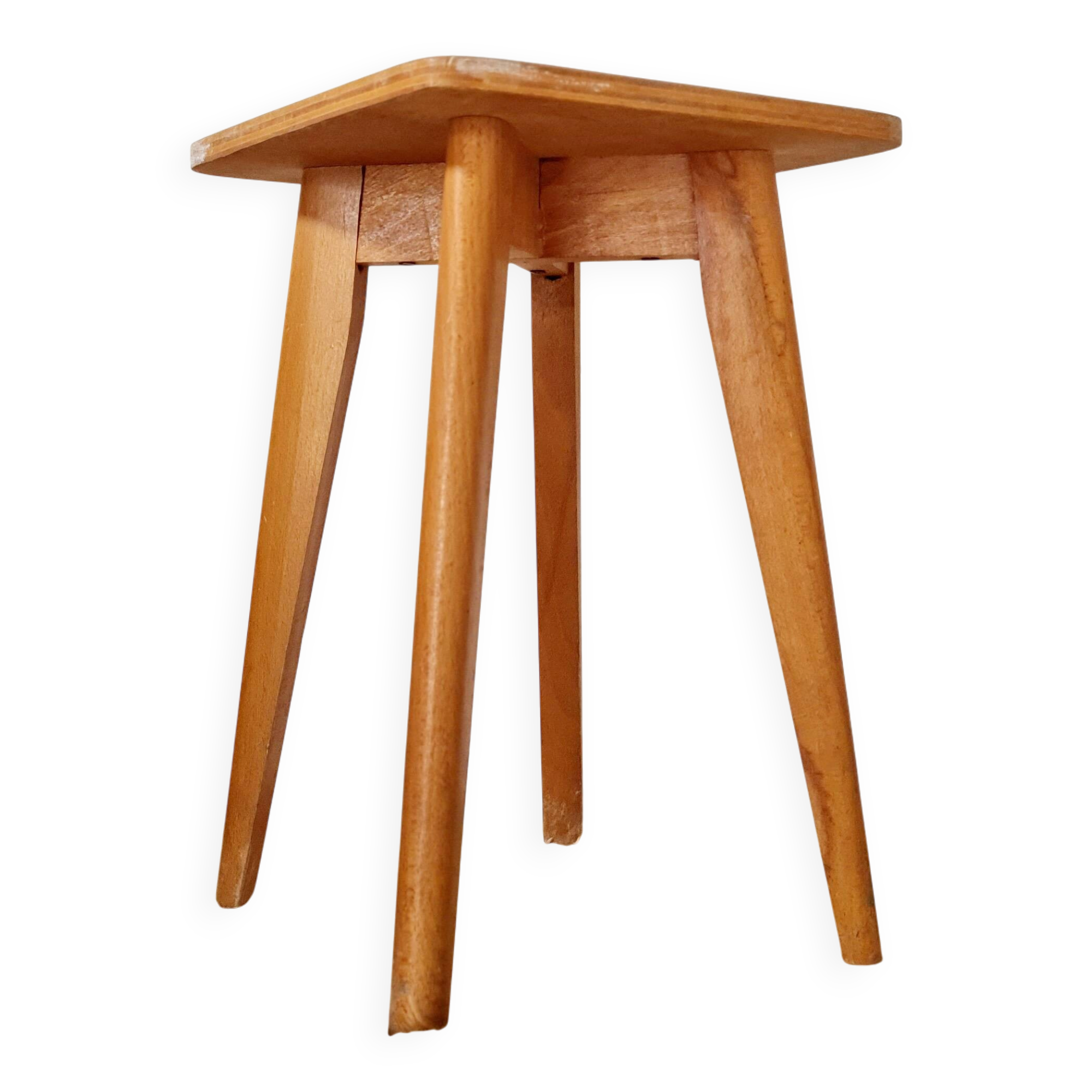 Wooden stool with tapered legs