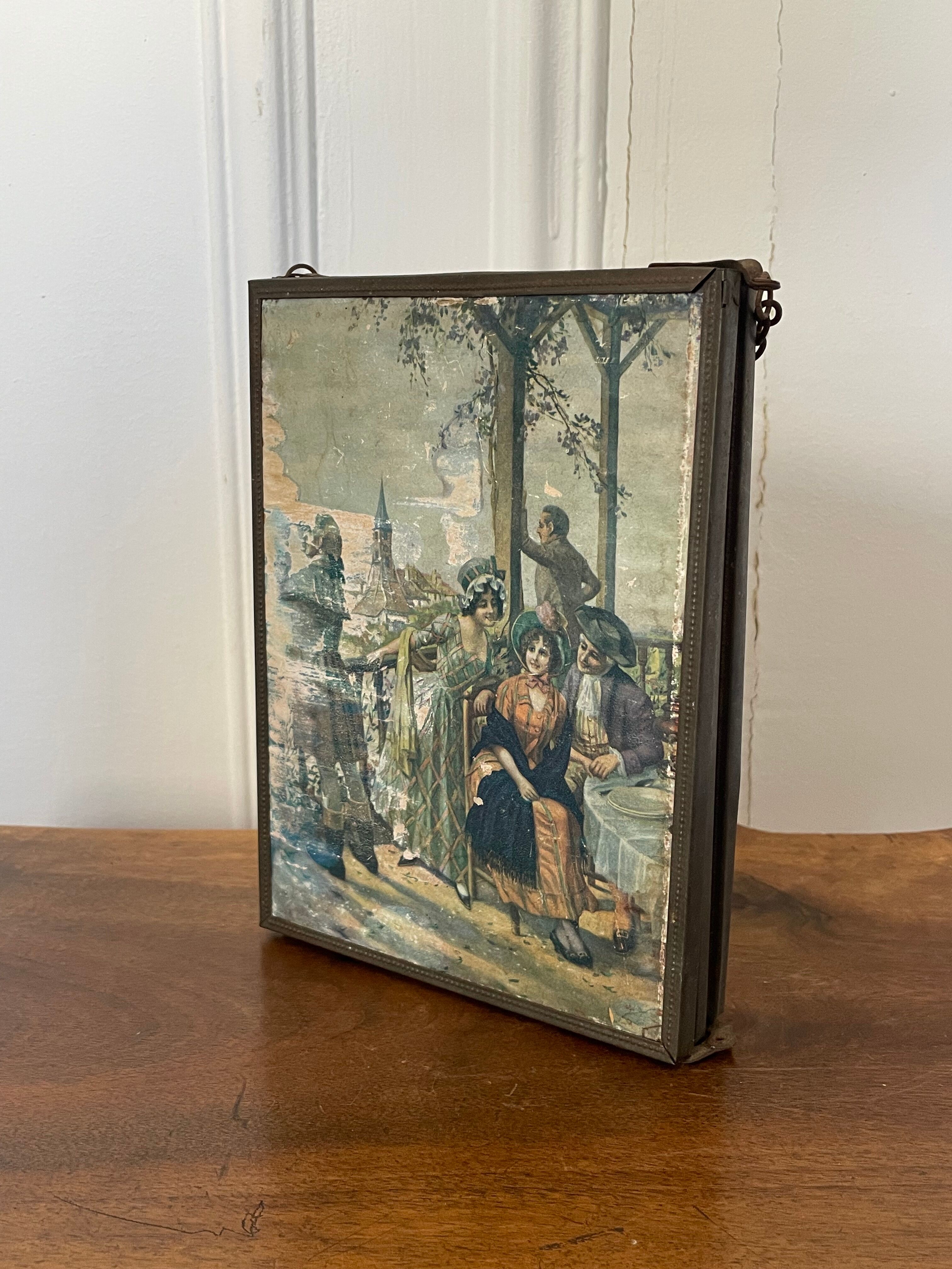 Vintage antique barber triptych mirror