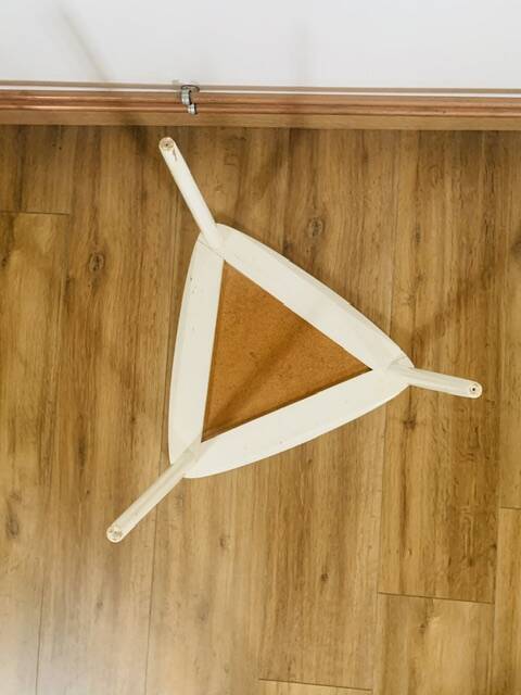 Arthur Umanoff white and wood tripod coffee table