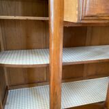 Art Deco black marble sideboard and vintage beveled mirror