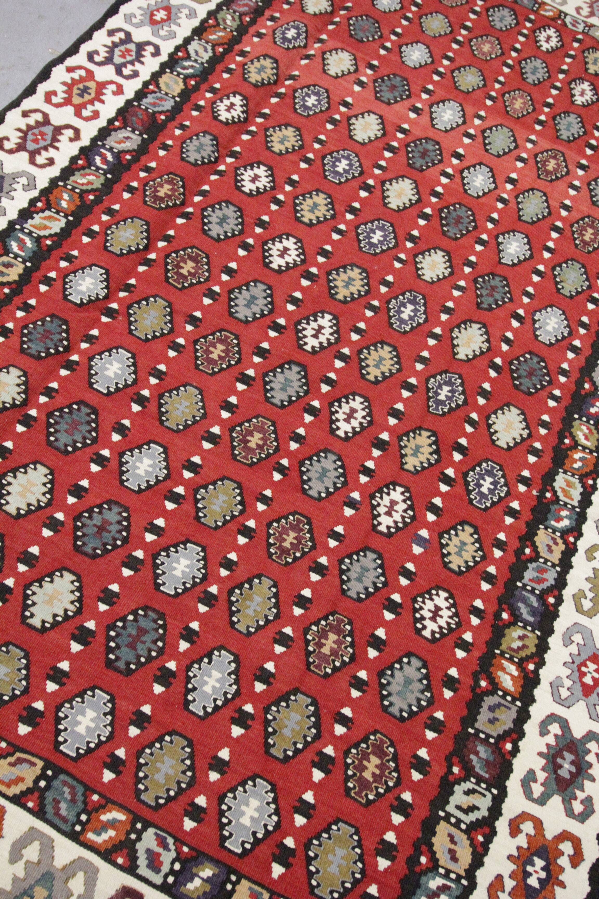 Serbian Kilim Rug, Handwoven Wool Flatweave Carpet, Folk Art 245x150 cm