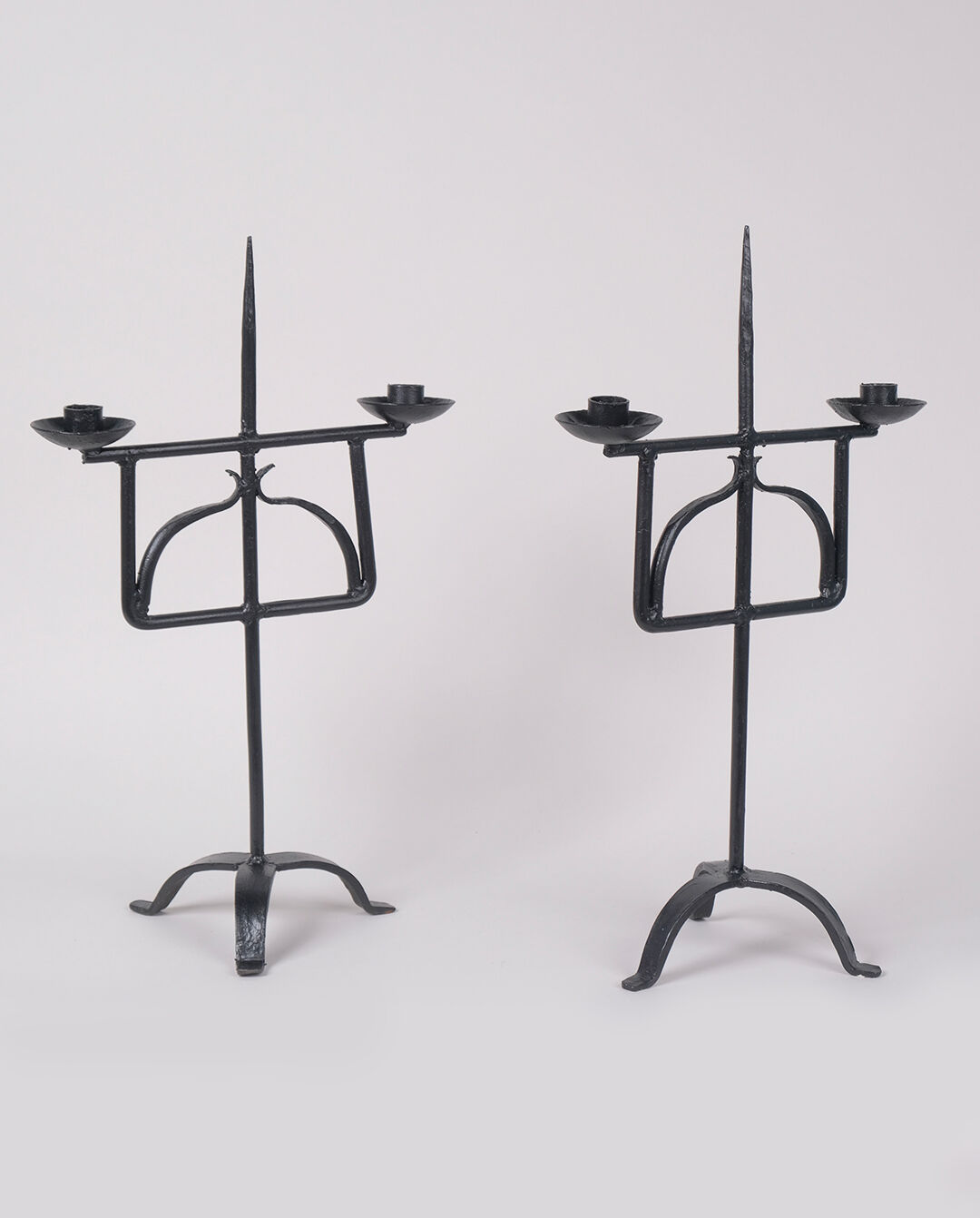 Lot de 4 Bougeoirs, Bougeoirs Antiques en Fer Forgé avec Poignées et Plateaux - Noir