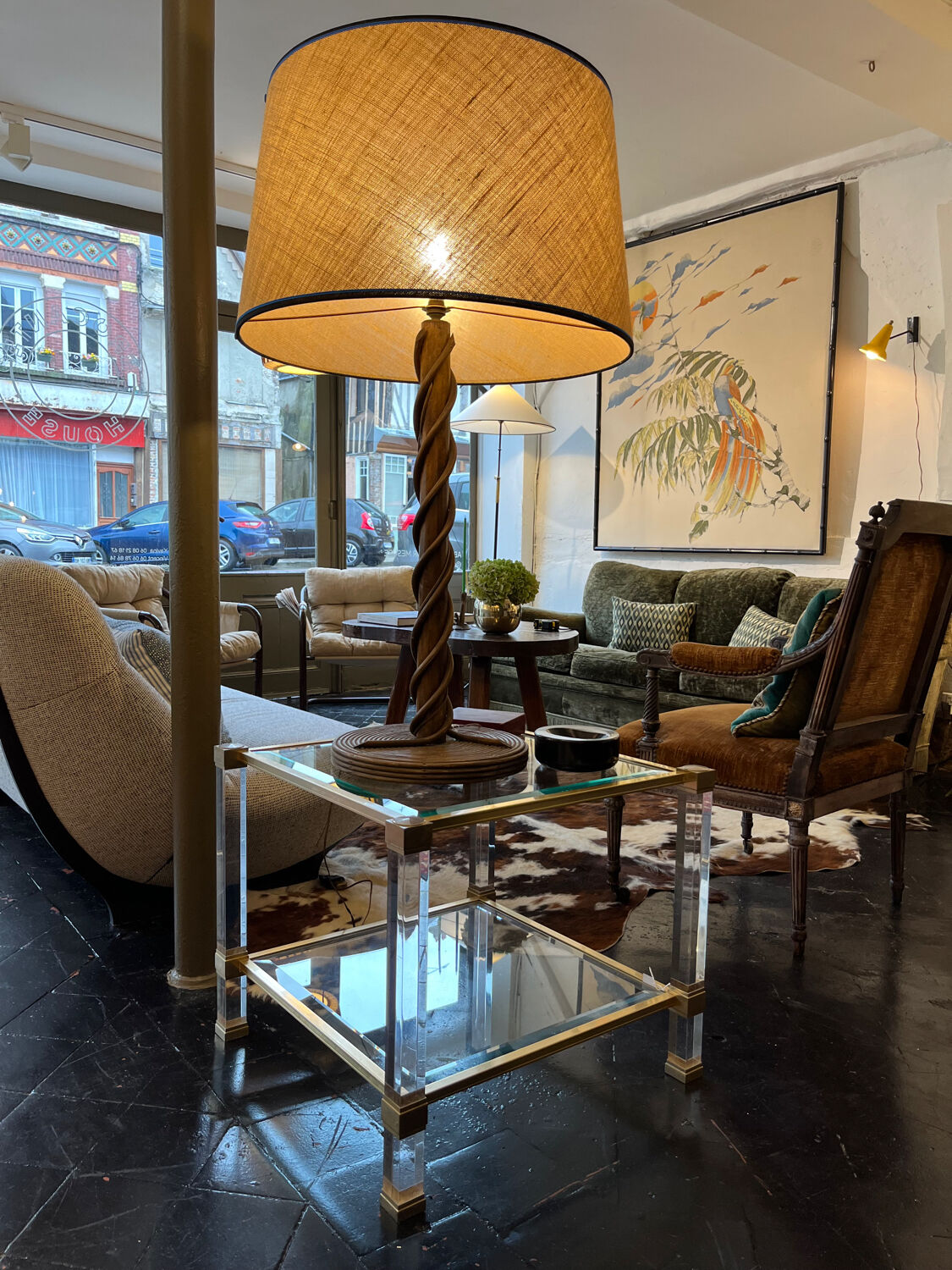 Bout de canape  plexiglas et verre 1960