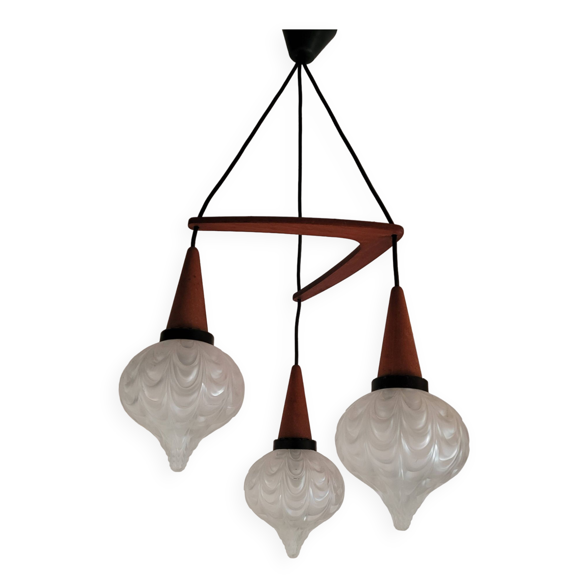 Boomerang Cascade Pendant Chandelier in Teak and Glass from Philips, 1950s