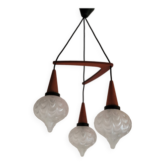 Boomerang Cascade Pendant Chandelier in Teak and Glass from Philips, 1950s