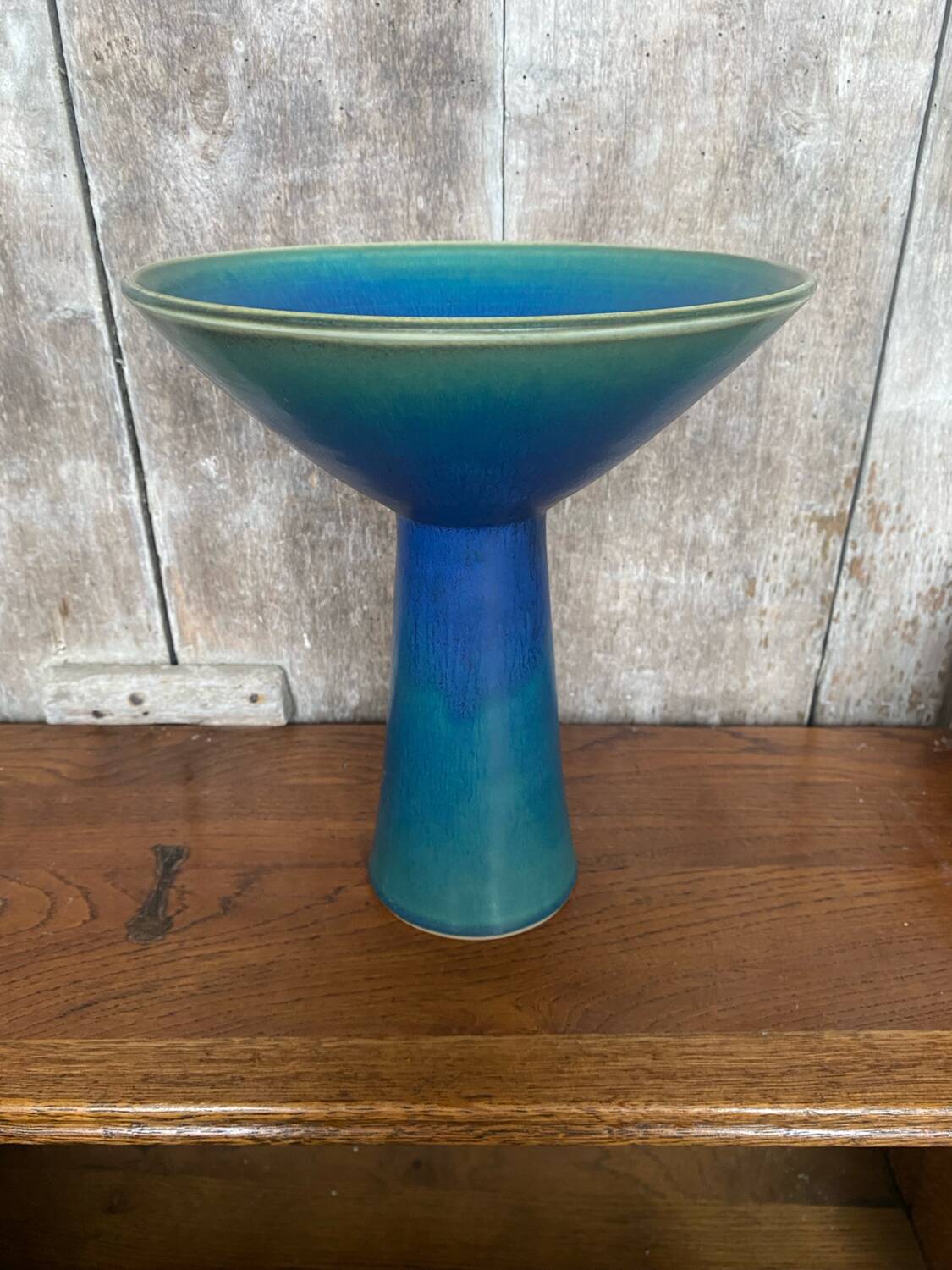Antique Scandinavian Vintage Blue & Green Ceramic Cup Candle Holder