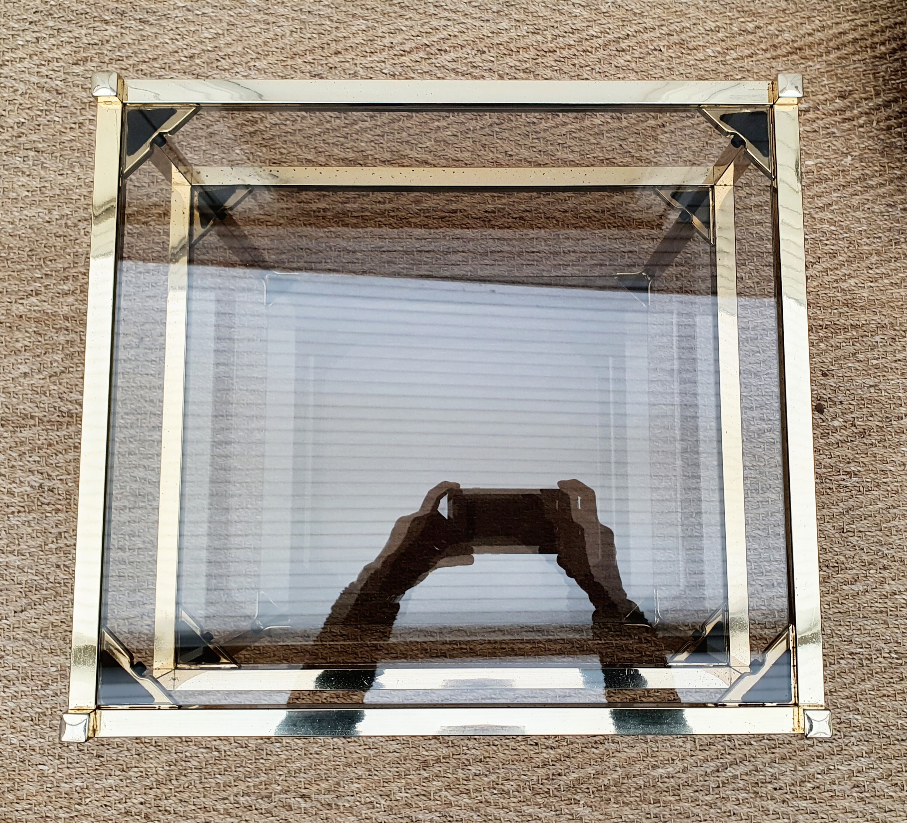 Side table gilded metal and smoked glass