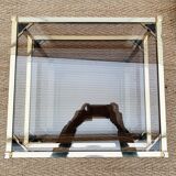 Side table gilded metal and smoked glass