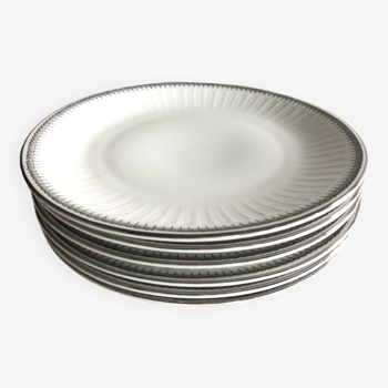 6 dessert plates with silver border in white porcelain