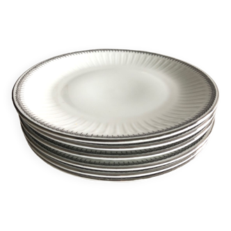 6 dessert plates with silver border in white porcelain