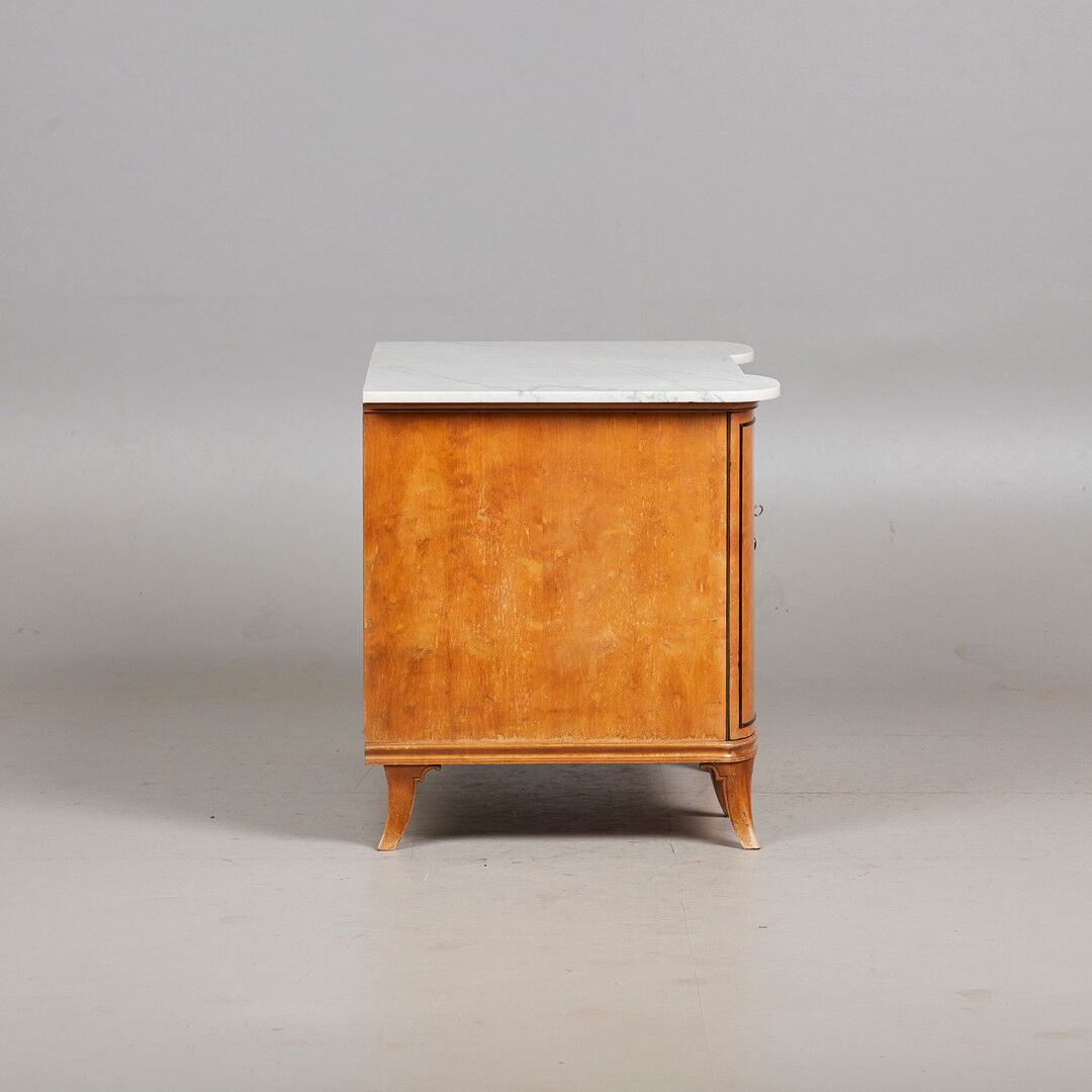 Antique cherry wood chest of drawers with marble top, 1920's