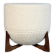 Totemo stool by forme, ivory dedar bouclé upholstery, walnut legs
