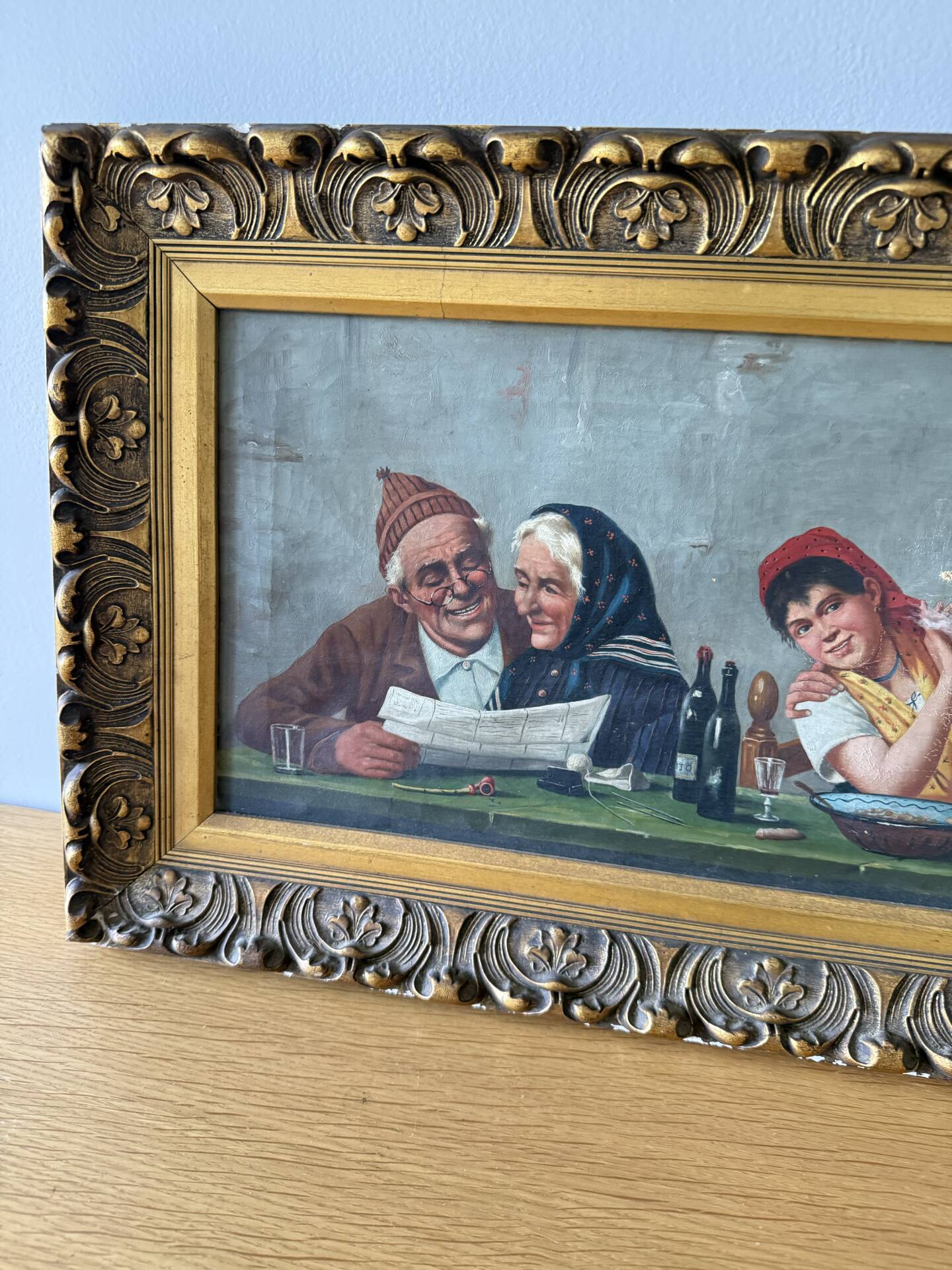 Old Italian painting oil on canvas couples unsigned