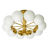 1960s Space Age brass ceiling lamp with 10 glass balls by Kaiser Leuchten