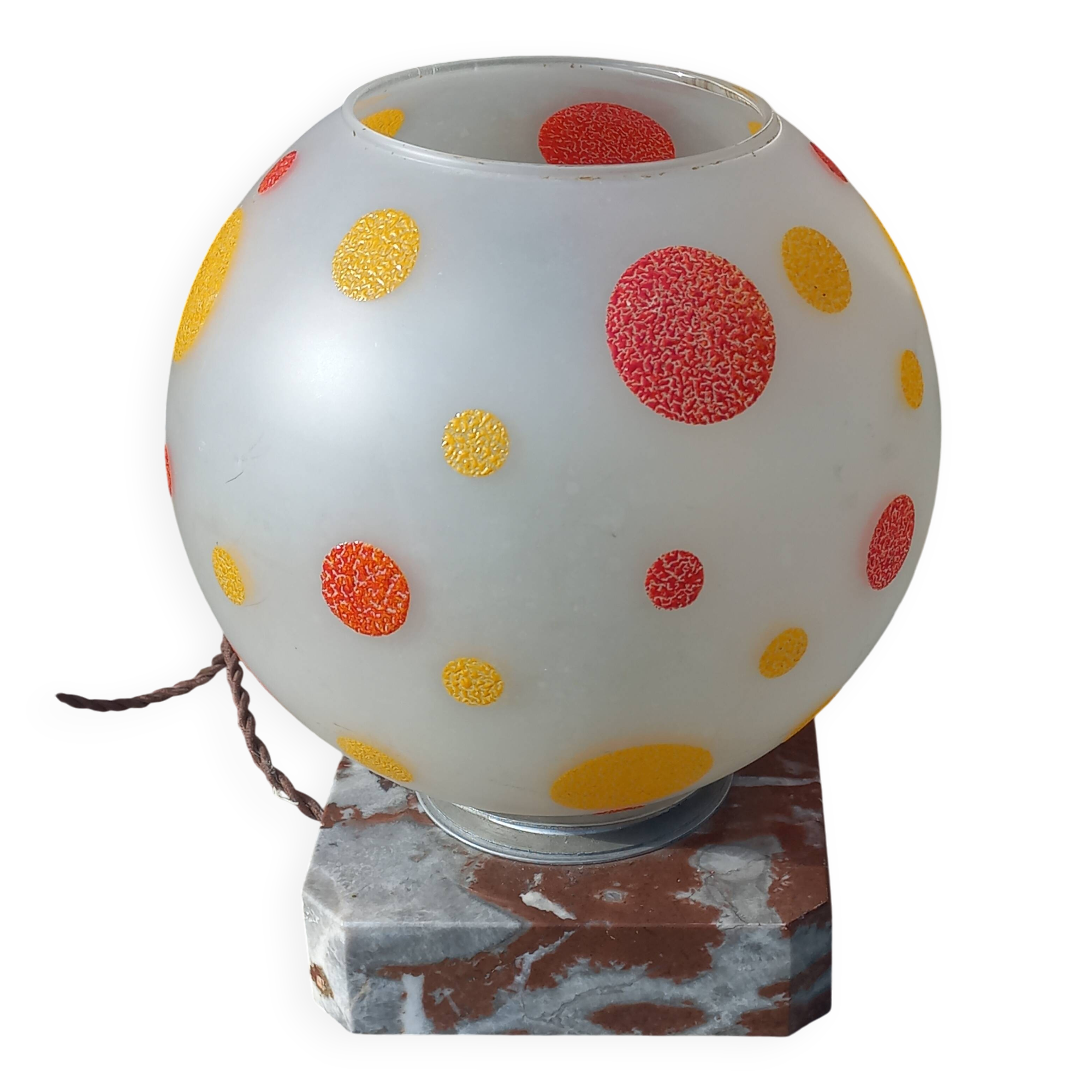 Art Deco night light in marble and enamelled glass from the 1930s.