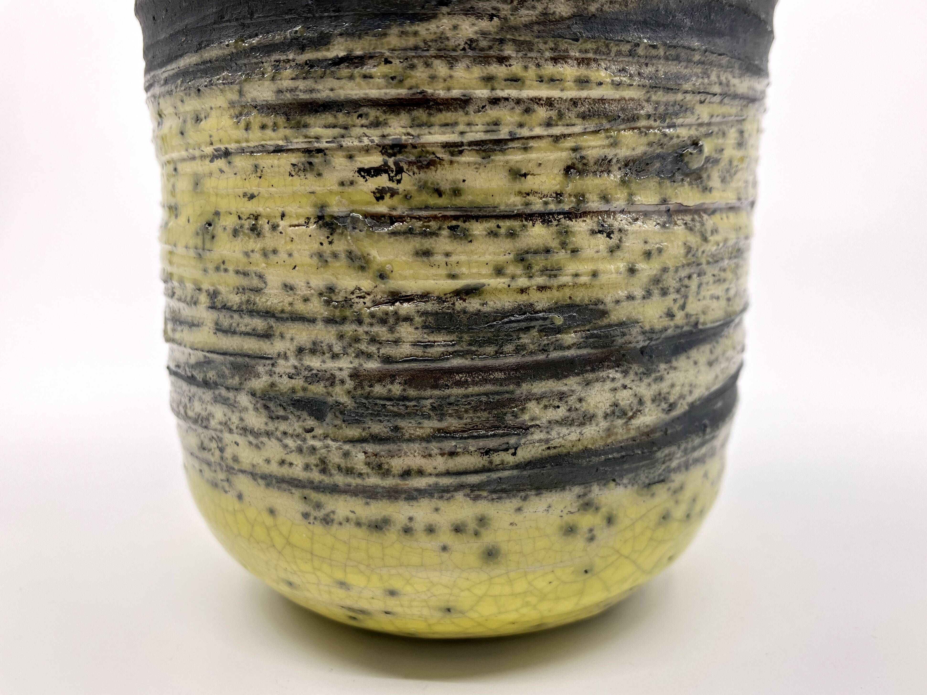 Handmade cracked ceramic vase • 1980s • signed