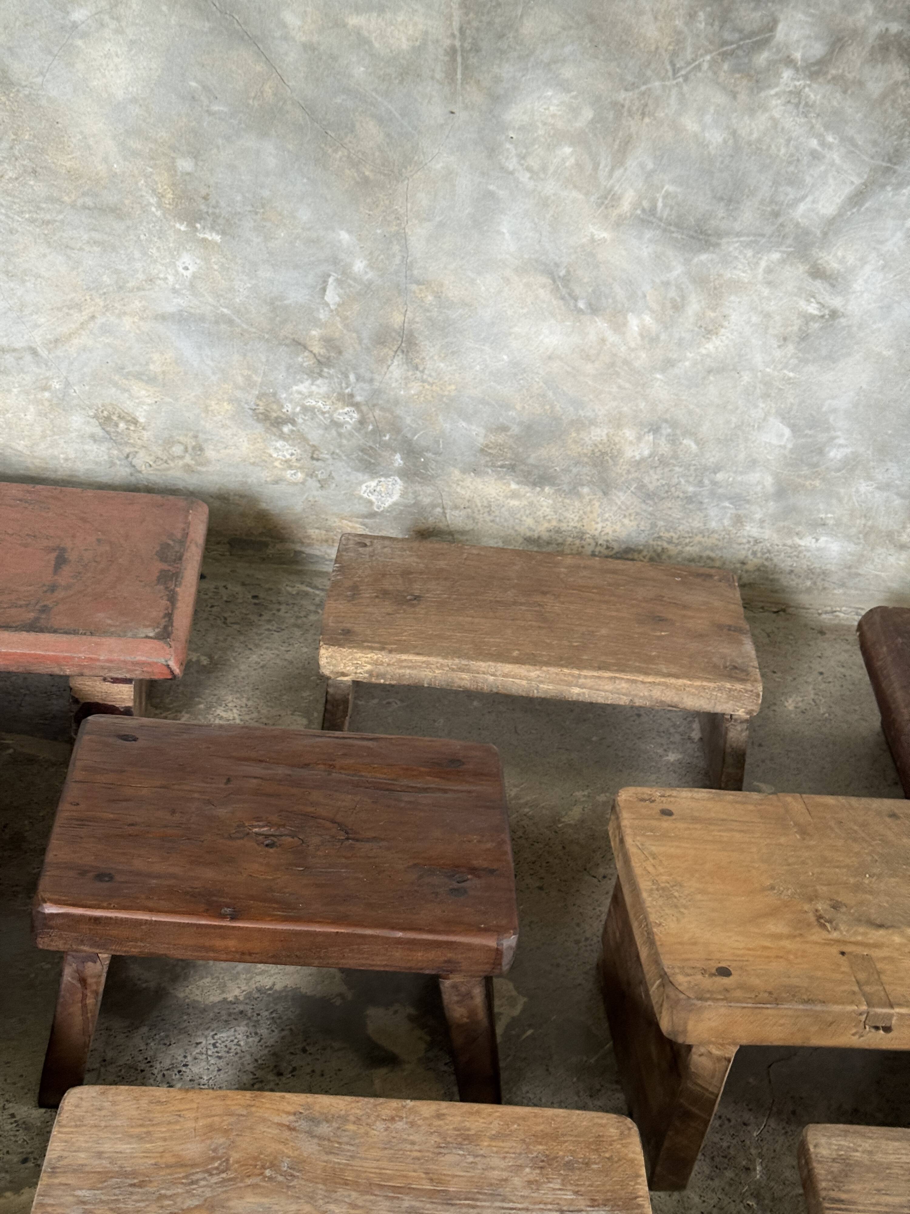 Small auxiliary stool in organic chocolate brown upcycled teak (3277)