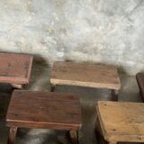 Small auxiliary stool in organic chocolate brown upcycled teak (3277)