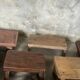 Small auxiliary stool in organic chocolate brown upcycled teak (3277)