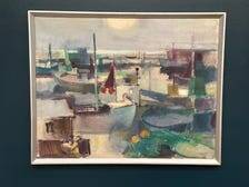Large Original Swedish Oil on Canvas – “Port” by Finn Hillerup – Signed – Vintage & Framed