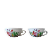 Kg luneville " réverbère " 2 tasses dejeuner café thé faience fleurs peint main