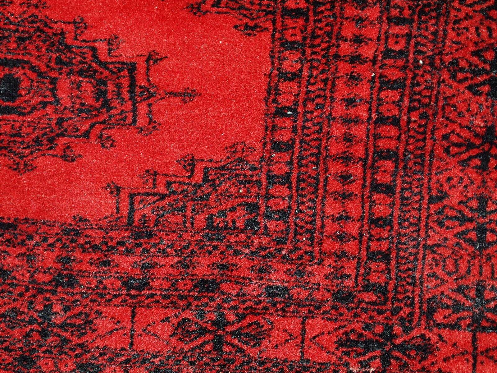 Tapis vintage fait main Ersari en laine rouge vif (122cm x 179cm)
