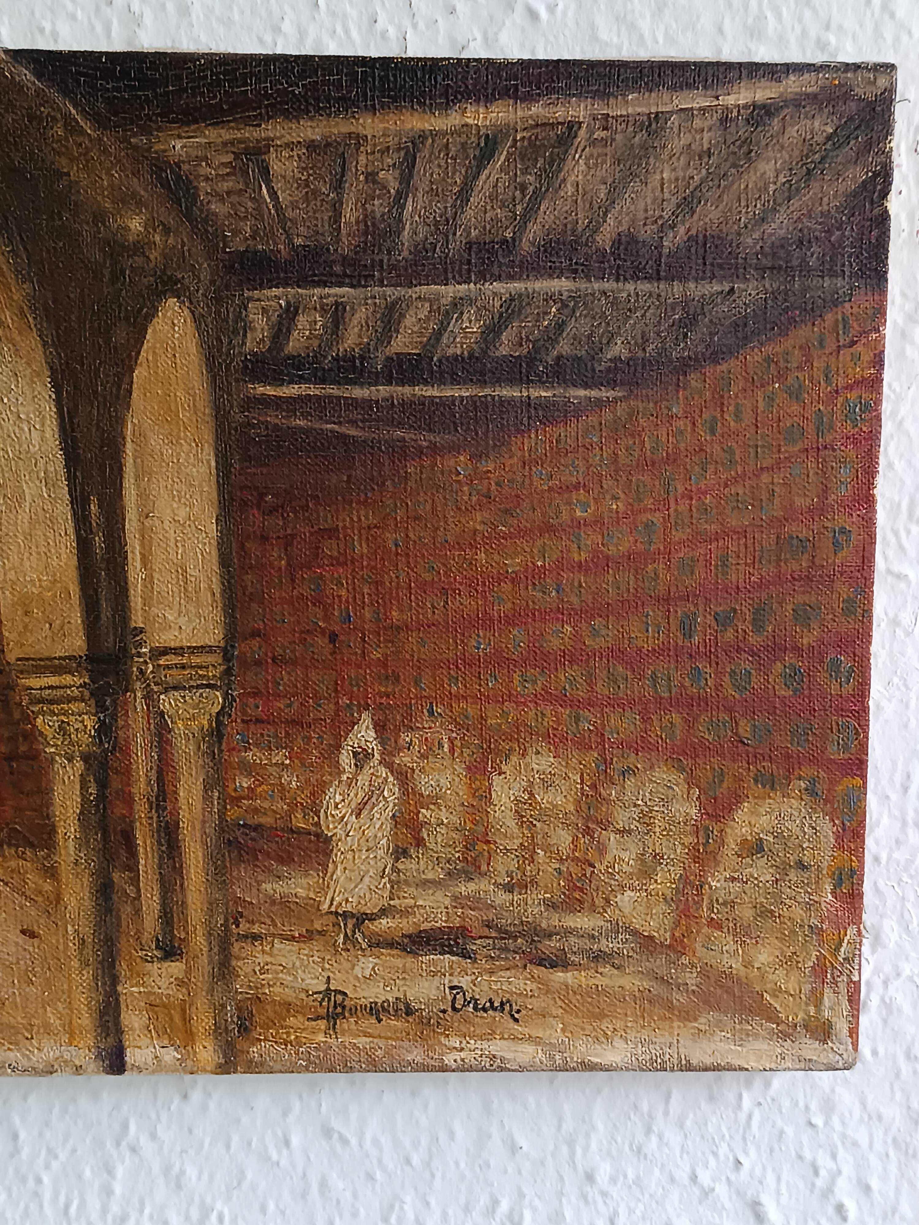 Oil painting on canvas of the courtyard of the pasha's mosque in Oran 1948